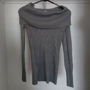 Vintage Y2K Candie's Gray Off the Shoulder Ribbed Sweater with Silver Sequins